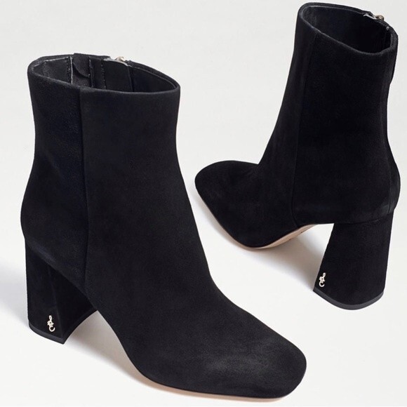 SAM EDELMAN Codie Black Leather Side Zipper Square Toe Heeled Booties Size 10.5 - Picture 4 of 11